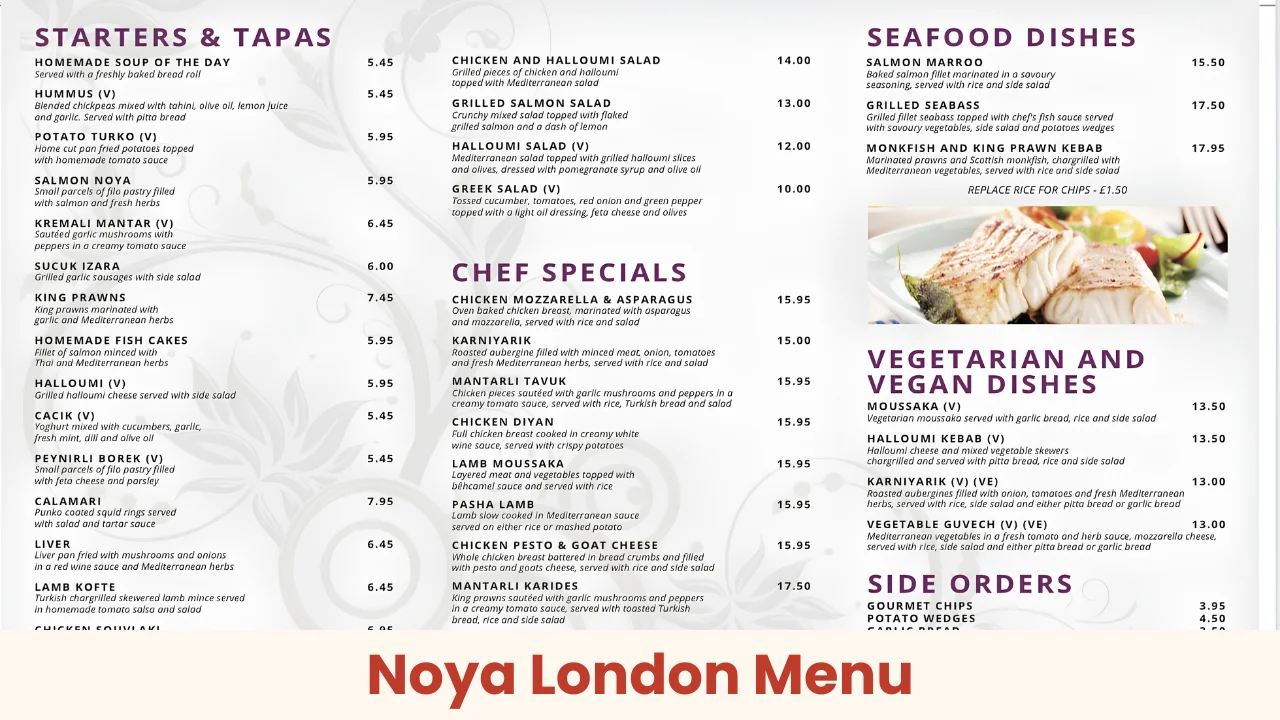 Noya London Menu