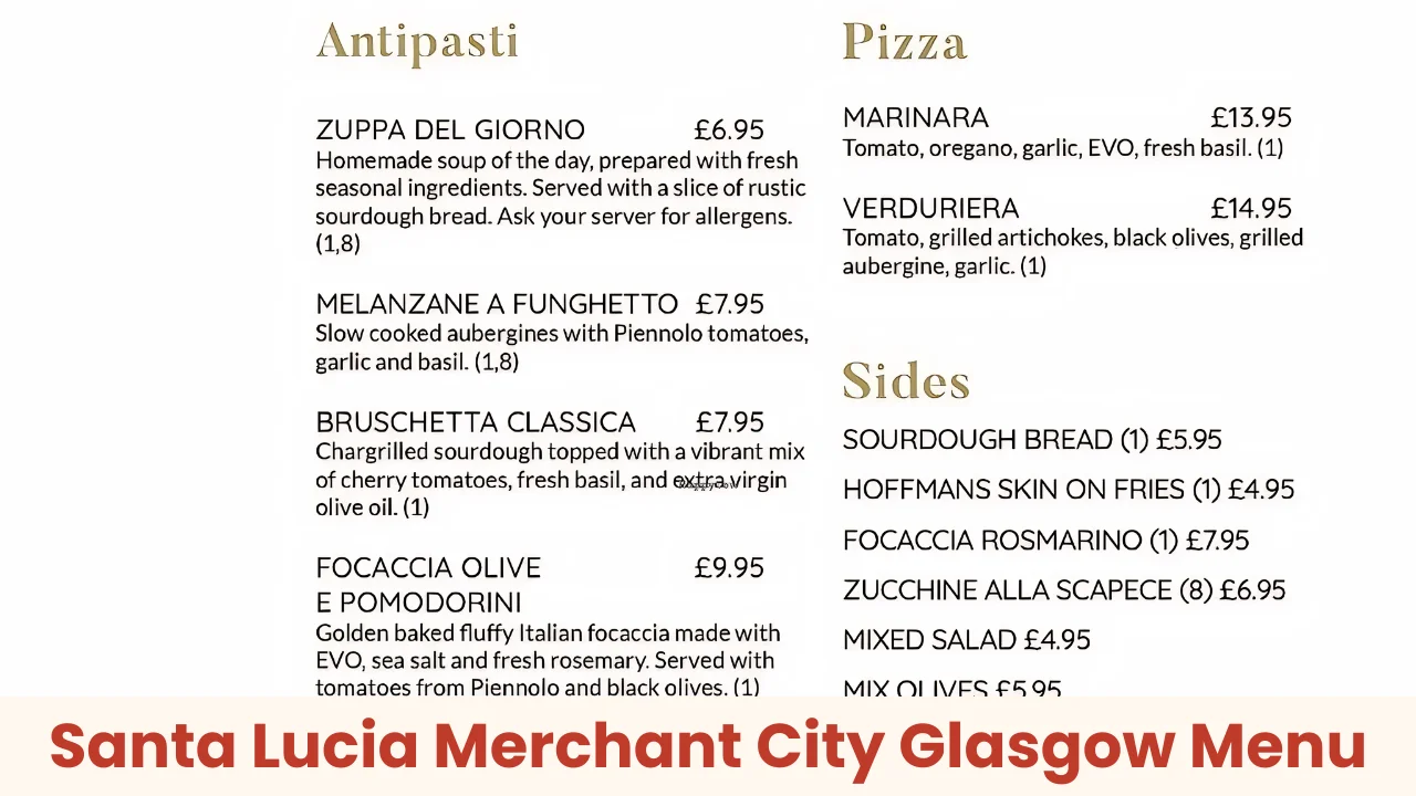 Santa Lucia Merchant City Glasgow Menu