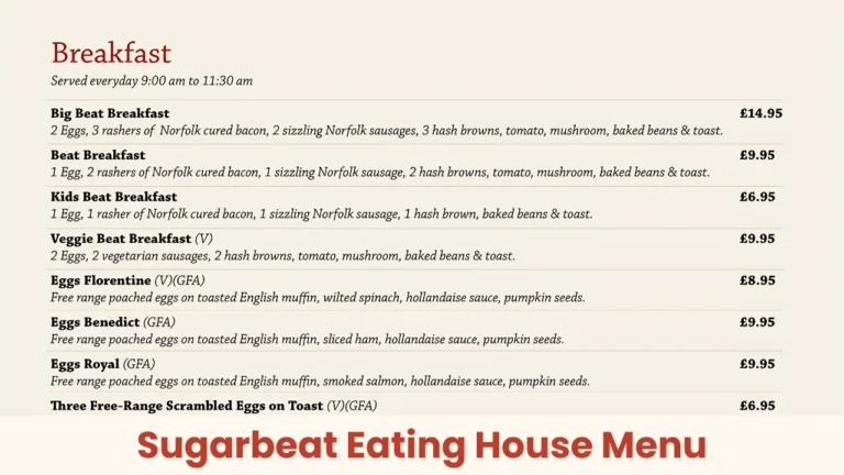 Sugarbeat Eating House Menu
