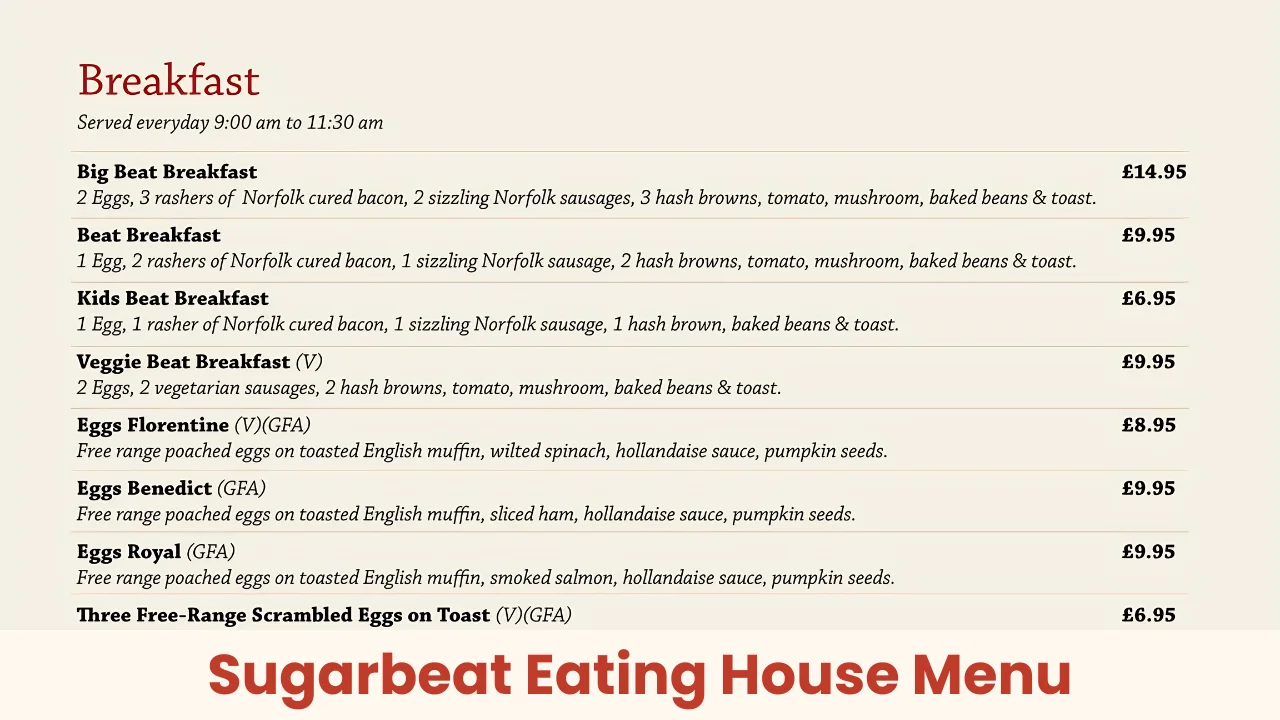Sugarbeat Eating House Menu