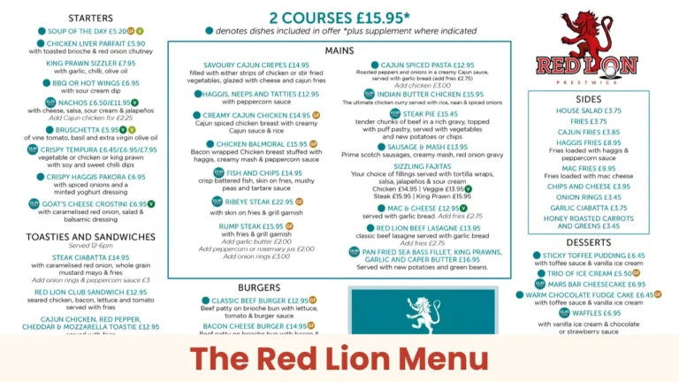 The Red Lion Menu