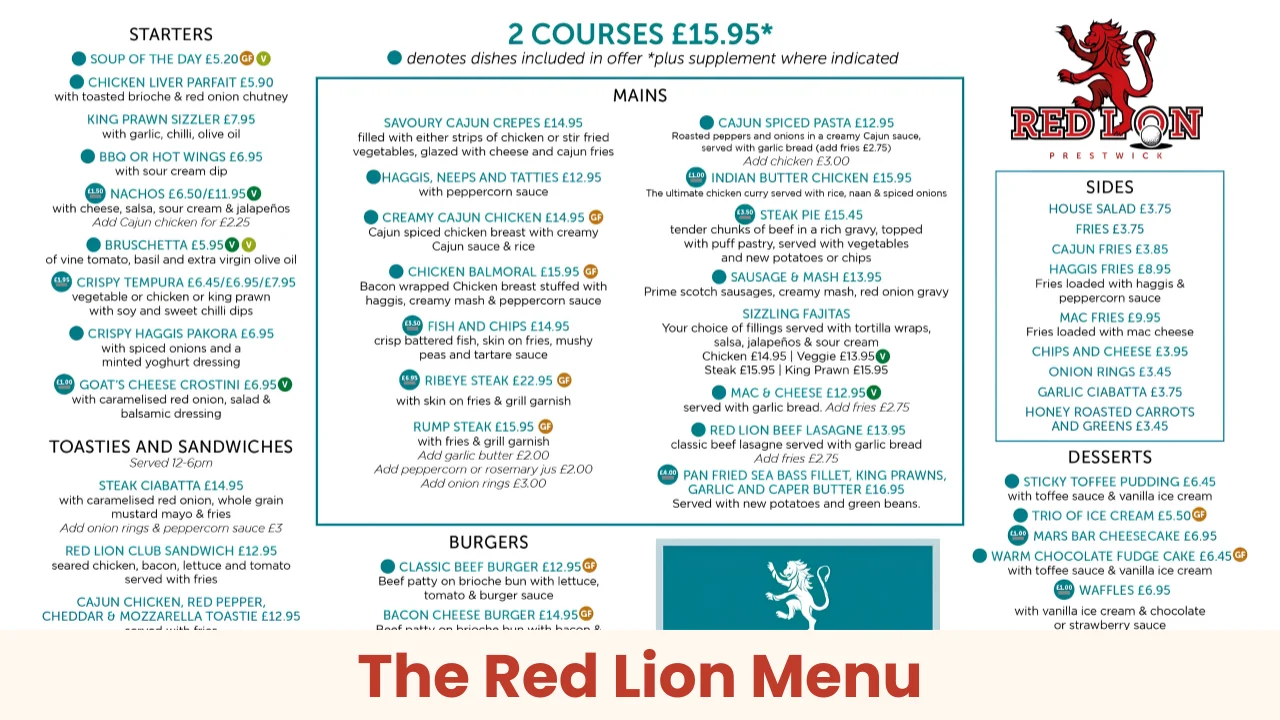 The Red Lion Menu