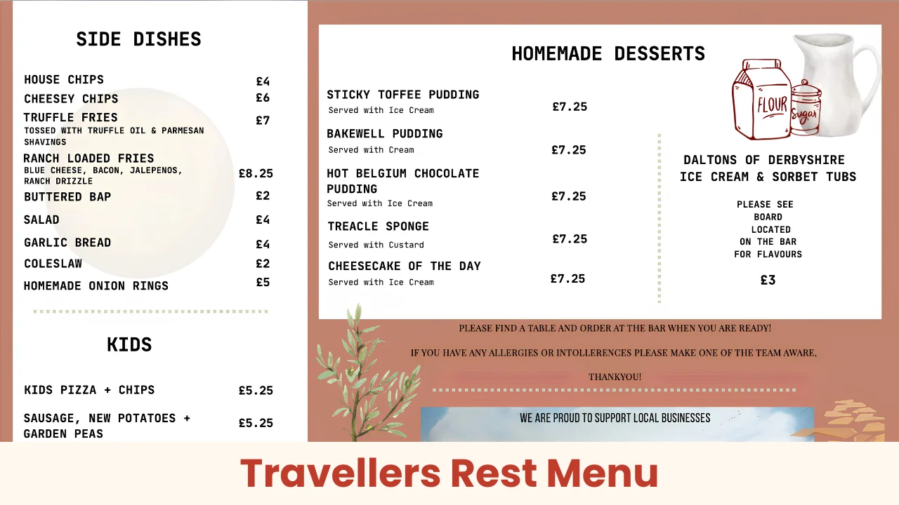 Travellers Rest Menu