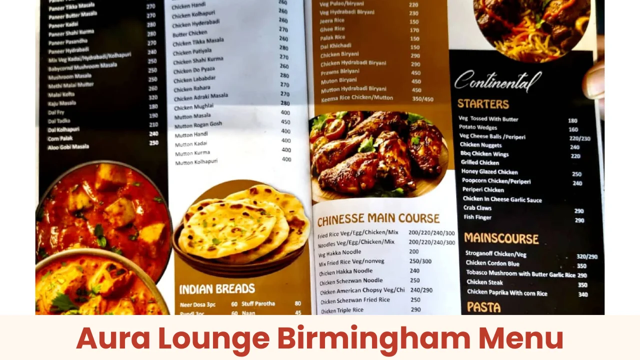 Aura Lounge Birmingham Menu