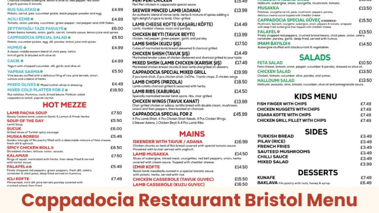 Cappadocia Restaurant Bristol Menu