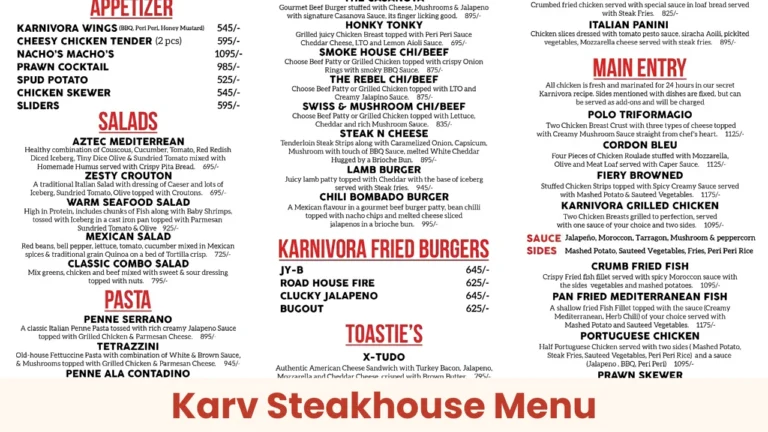 Karv Steakhouse Menu