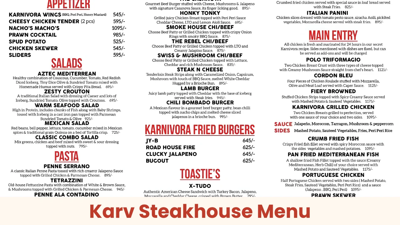 Karv Steakhouse Menu