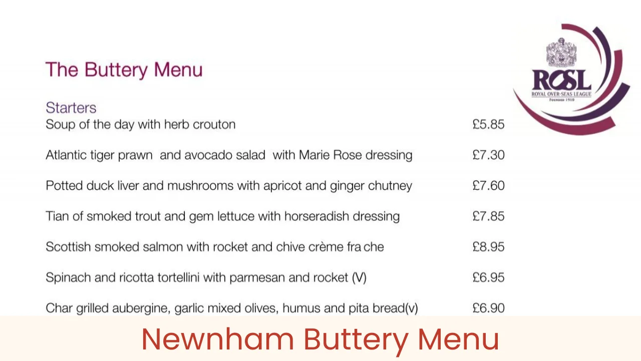 Newnham Buttery Menu