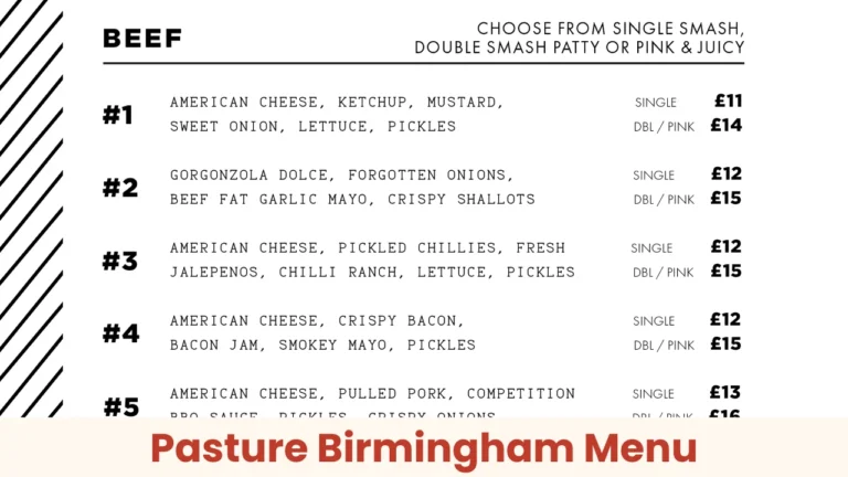Pasture Birmingham Menu