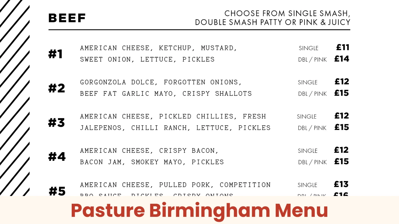 Pasture Birmingham Menu