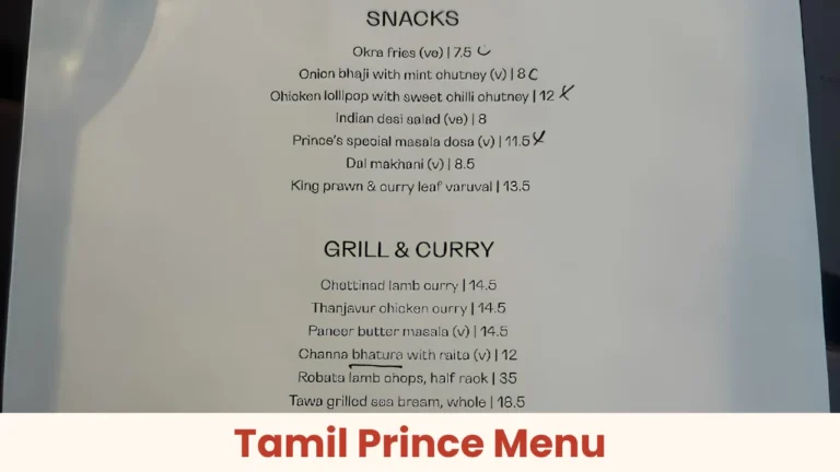 Tamil Prince Menu