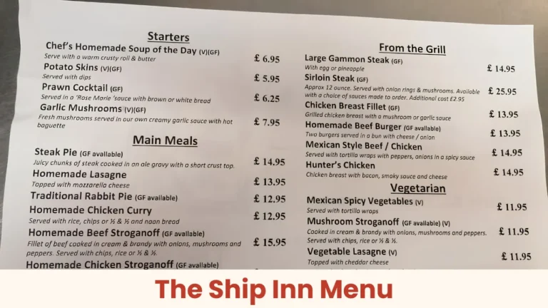 The Ship Inn Menu