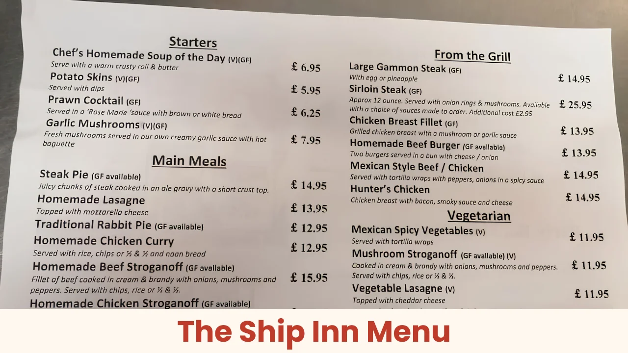 The Ship Inn Menu