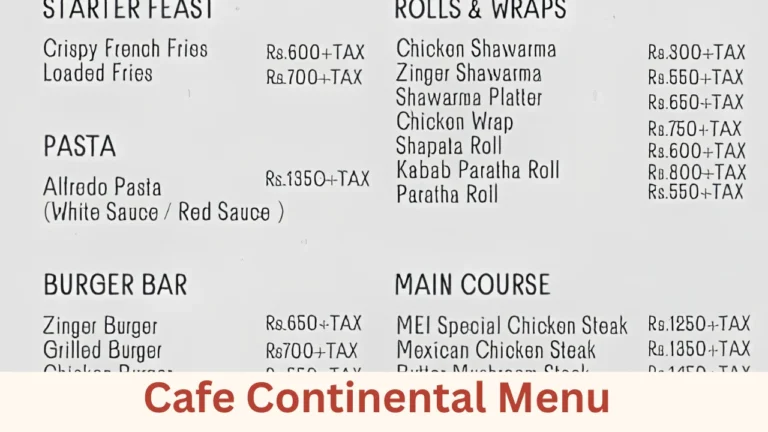 Cafe Continental Menu