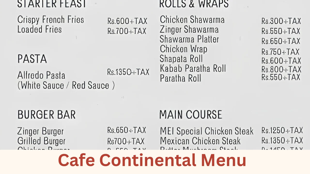 Cafe Continental Menu