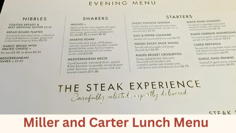 Miller and Carter Lunch Menu