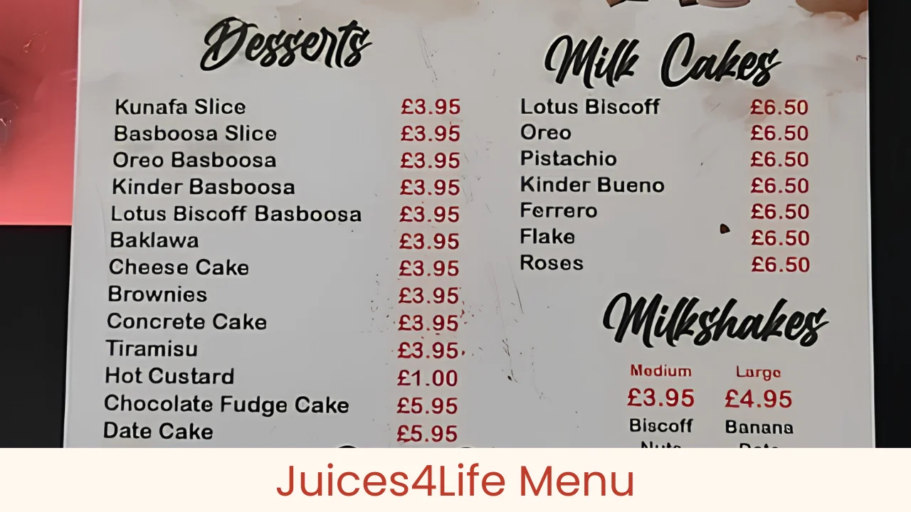 Juices4Life Menu