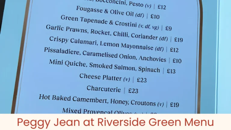 Peggy Jean at Riverside Green Menu