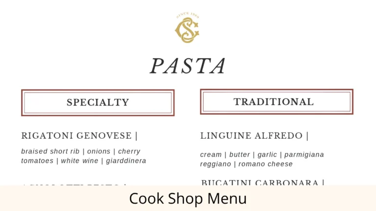 Cook Shop Menu