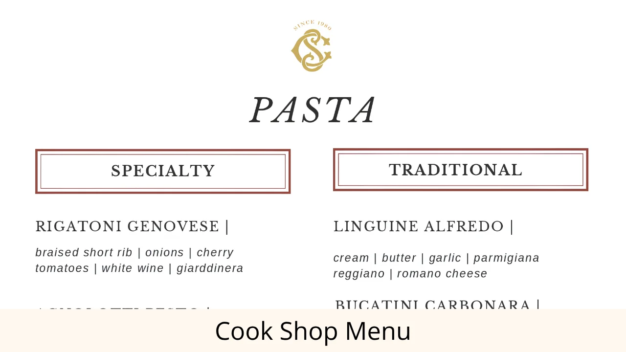 Cook Shop Menu