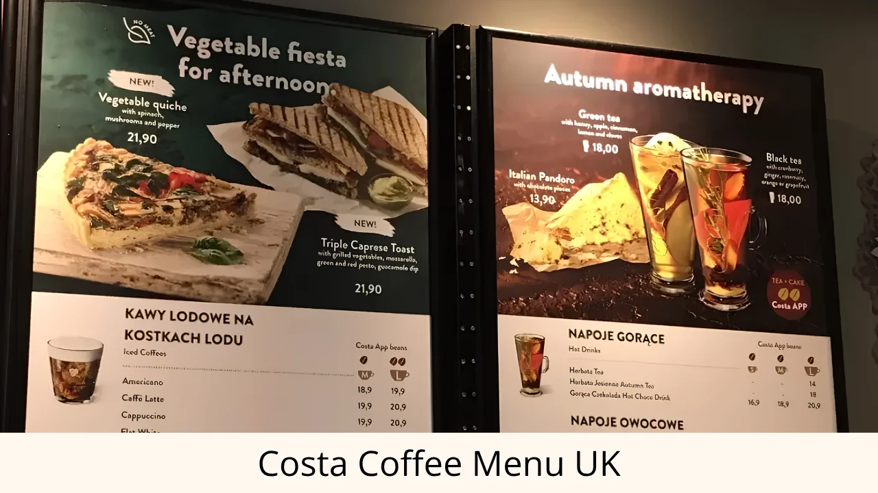 Costa Coffee Menu UK