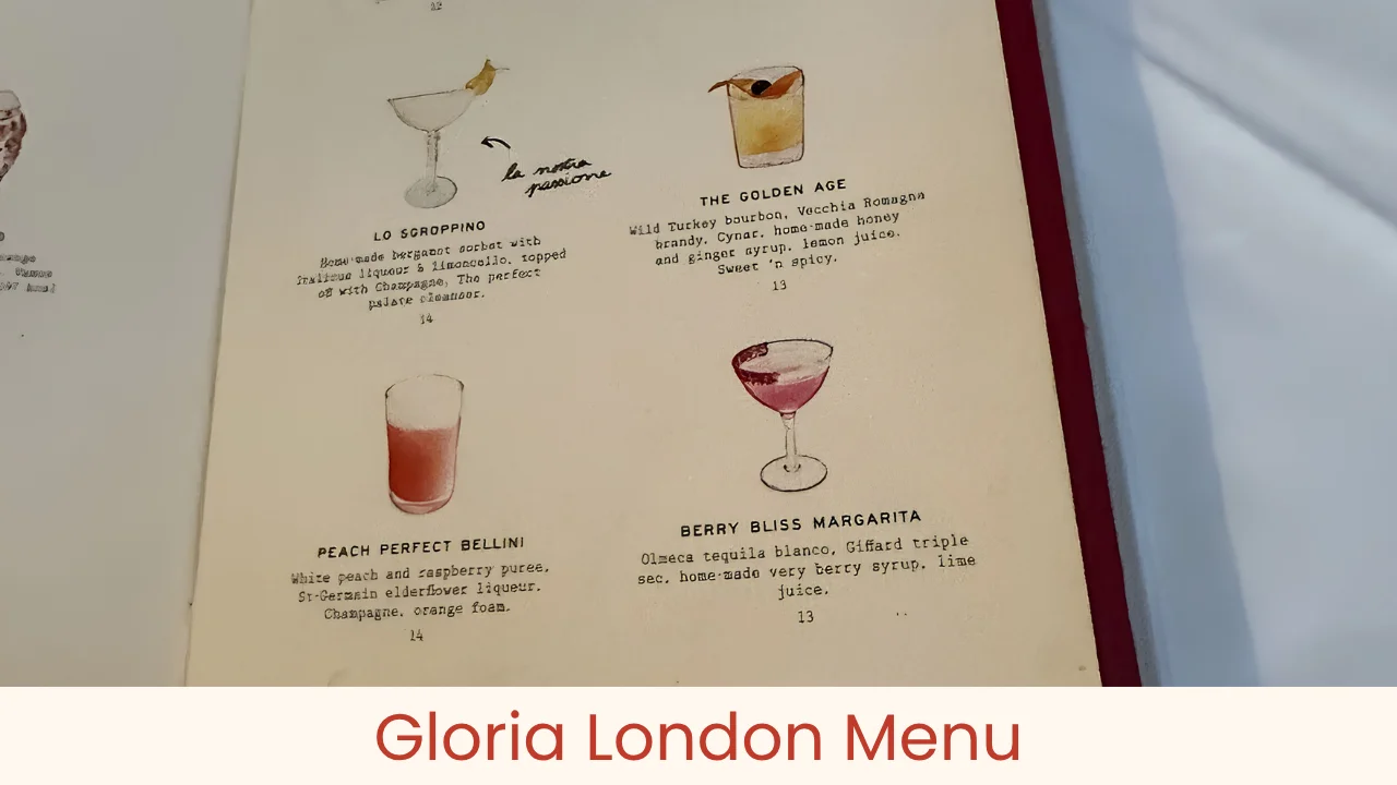 Gloria London Menu