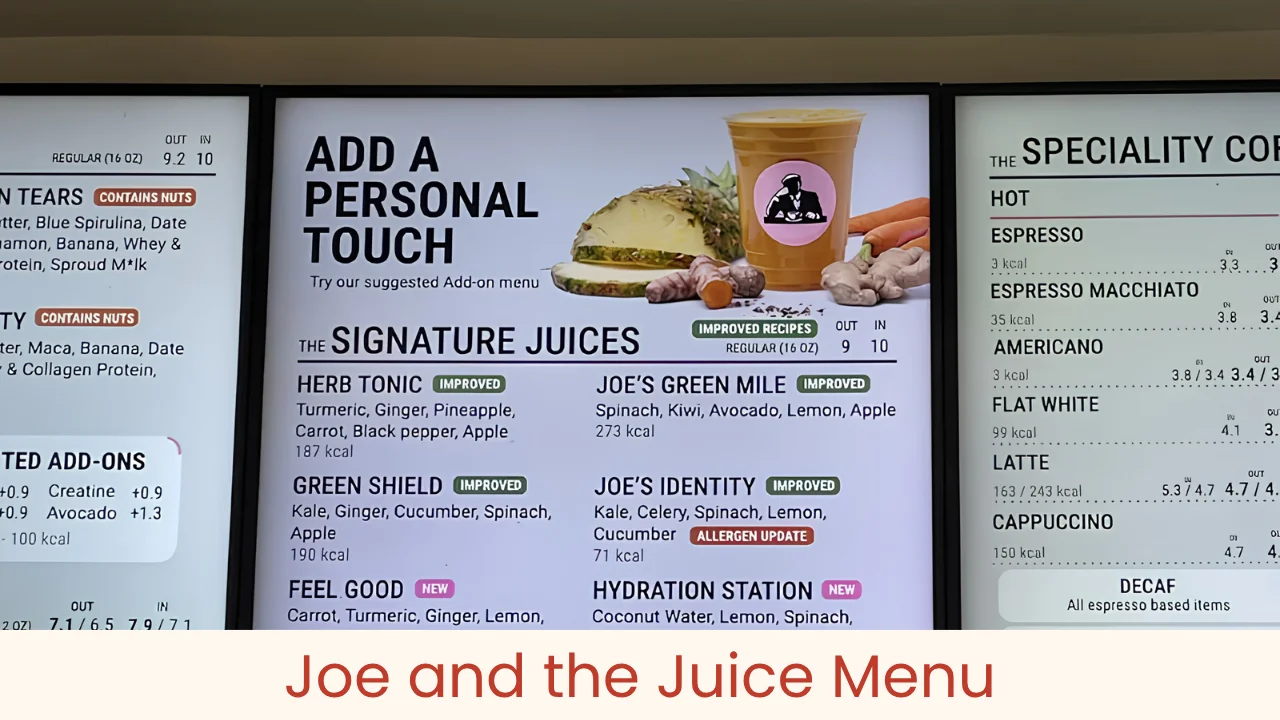 Joe and the Juice Menu