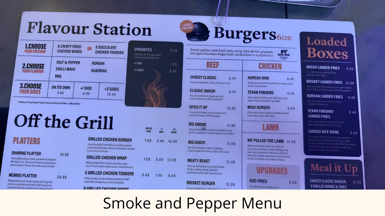 Smoke and Pepper Menu