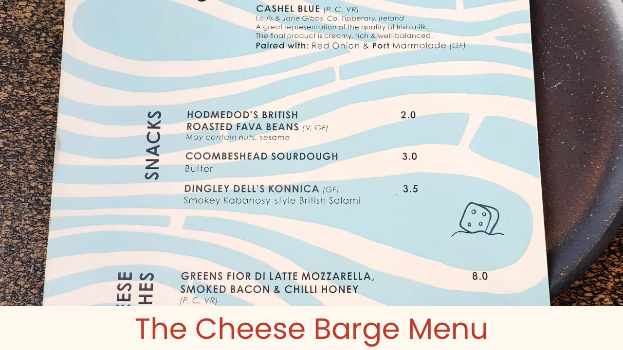 The Cheese Barge Menu