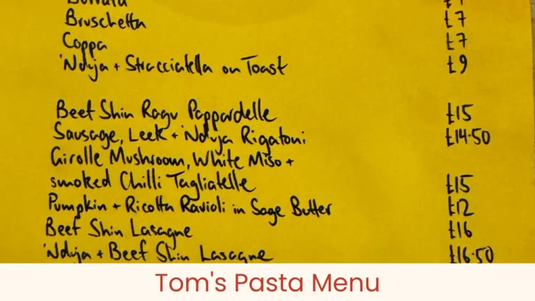 Toms Pasta Menu