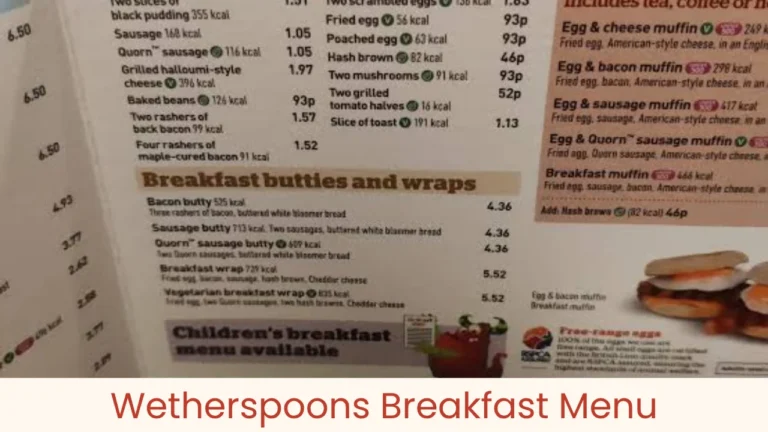Wetherspoons Breakfast Menu